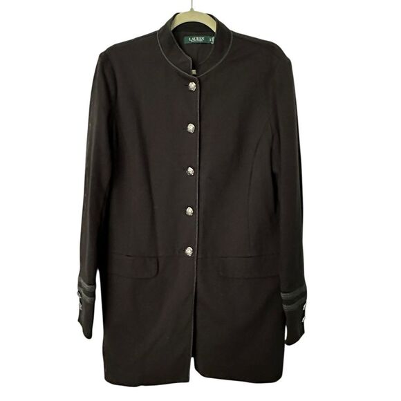 Ralph Lauren Vintage Long  Black Knit Silver Button Military Jacket | Size L - Picture 1 of 10
